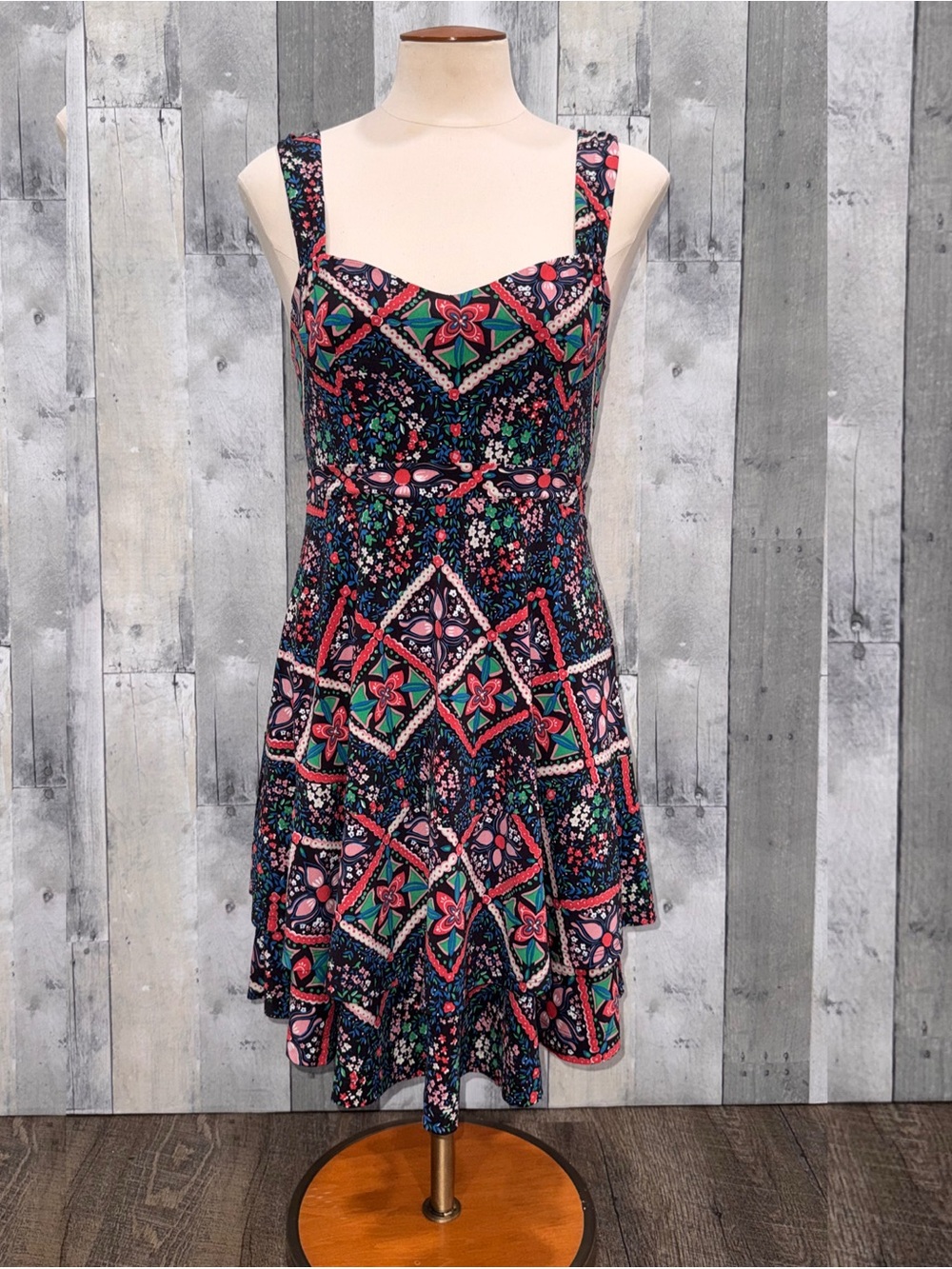 Free People Mini Dress with Pink Green and Blue Geometric Floral Print S
